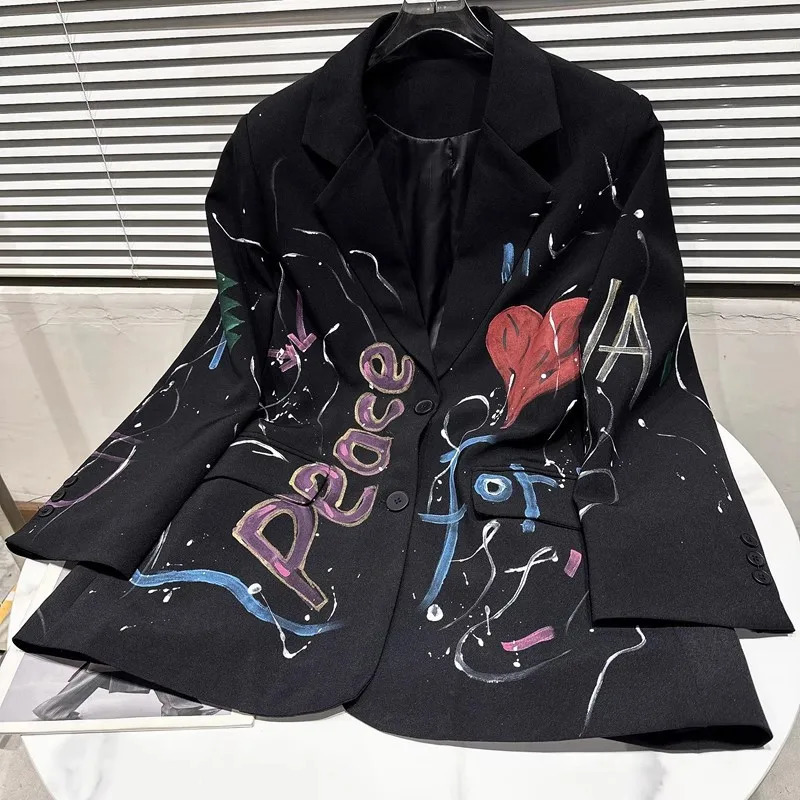 Spring Autumn Colorful Letters Graffiti Pattern Loose Blazers Women SingleBreasted Suits Jacket Female Coat Streetwear W153 251027