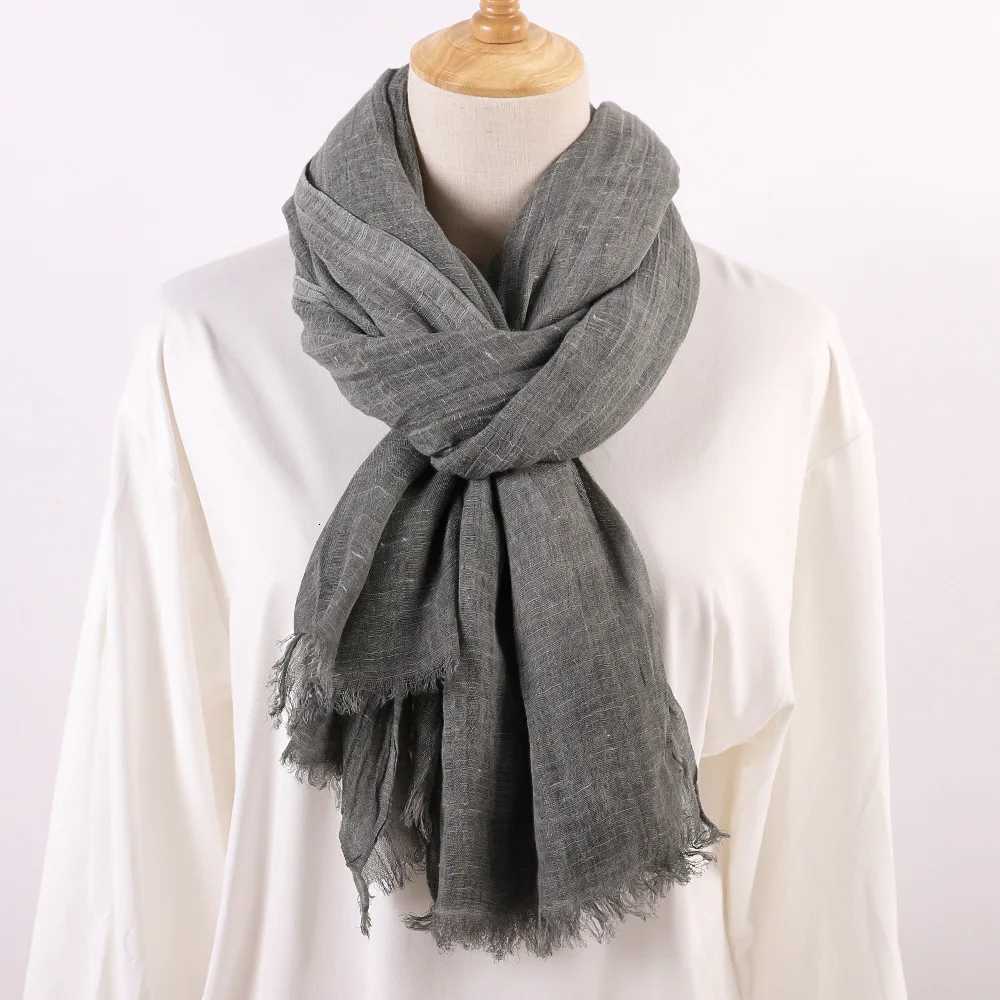 VRER Spring and Summer New Solid Color Yarn Cotton and Linen Scarf Tassel Artistic Shawl Print Versati Cotton and LinenW251027