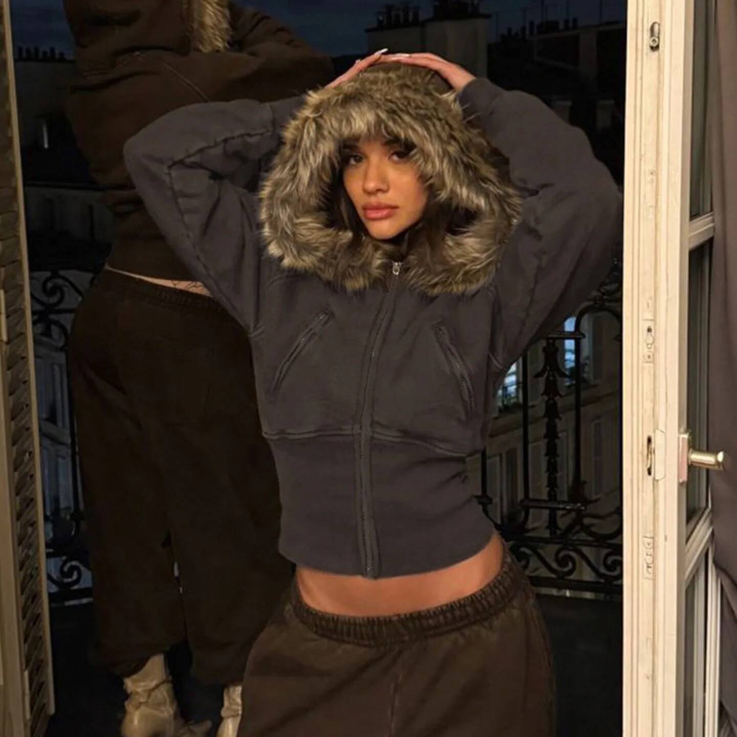 winter jacket women New Autumn Winter Hooded Jackets Fashion Women Long Sleeve Slim Y2K Zipper Vintage Coats High Street Fleece Pocket Outwear