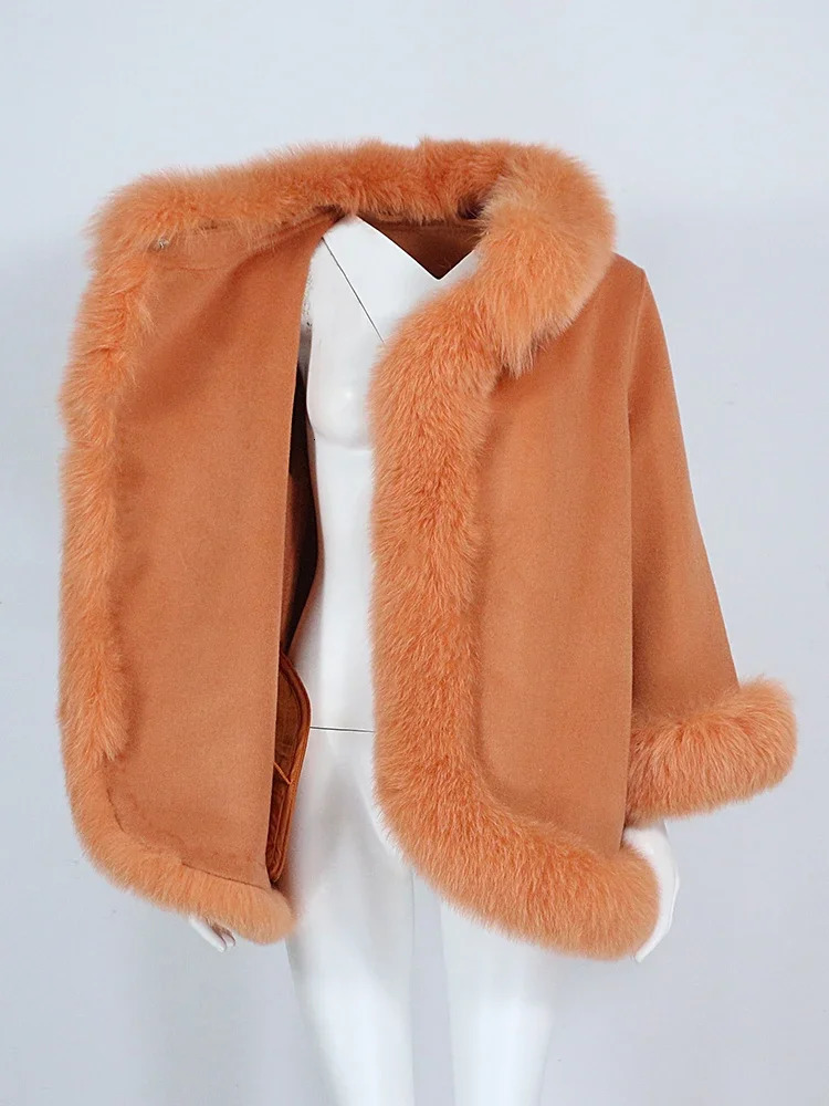 OFTBUY Real Fur Coat Winter Jacket Women Natural Fox Fur Collar Cashmere Wool Woolen Ladies Outerwear Streetwear Fashion 251024