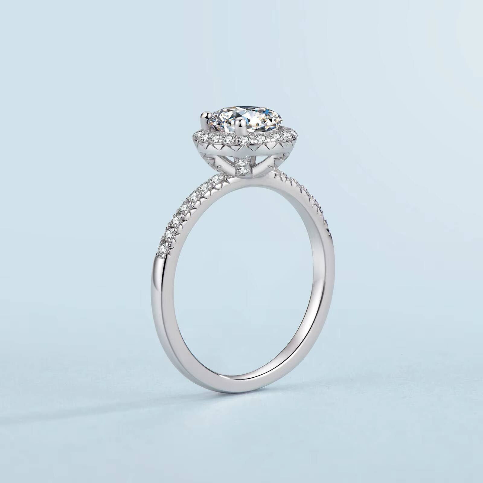 KRKC Wholesale Jewelry 05ct 10ct 925 Sterling Silver VVS1 Lab Diamond Moissanite Halo Rings Wedding Engagement Ring for Women