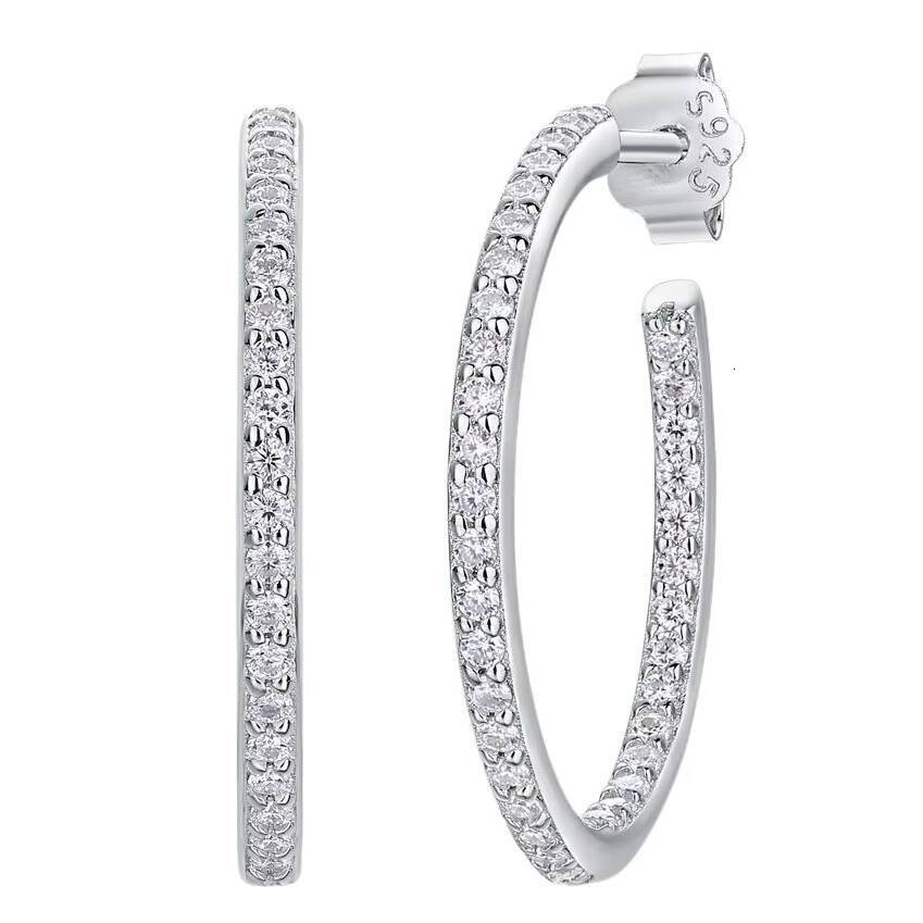 Classics Design Moissanite Earrings Silver Jewelry Big Cuff Hoop Huggies Earrings for Women
