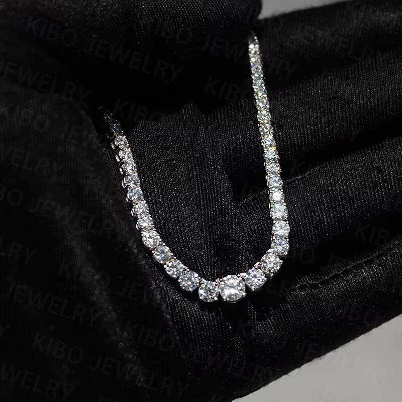 Fine Jewelry Graduated Moissanite Tennis Chain 925 Silver Tennis Chain Moissanite Necklace