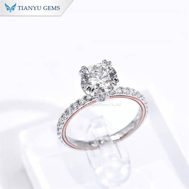 Tianyu Gems 14k Rose Gold and White Gold Setting 85mm 25ct Round Moissanite Diamond Round Cut Engagement Rings