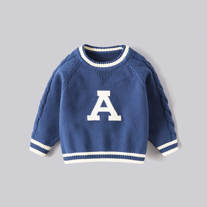 New Boys' Knitted Hoodie Designer Style Letter Children's Sweater Cotton Round Neck Knitted Sweater Brand Children's Clothing