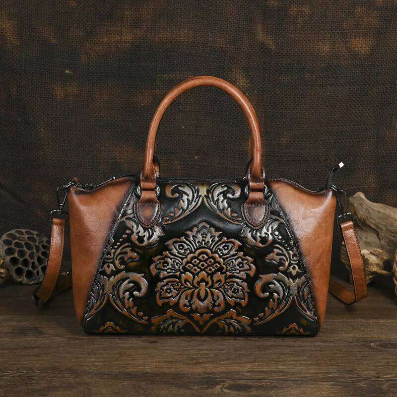 Designer Luxury D Floral Ladies Leather Handbag Vintage Woman Tote Bag Fashionable Female Shoulder Or Crossbody Bags