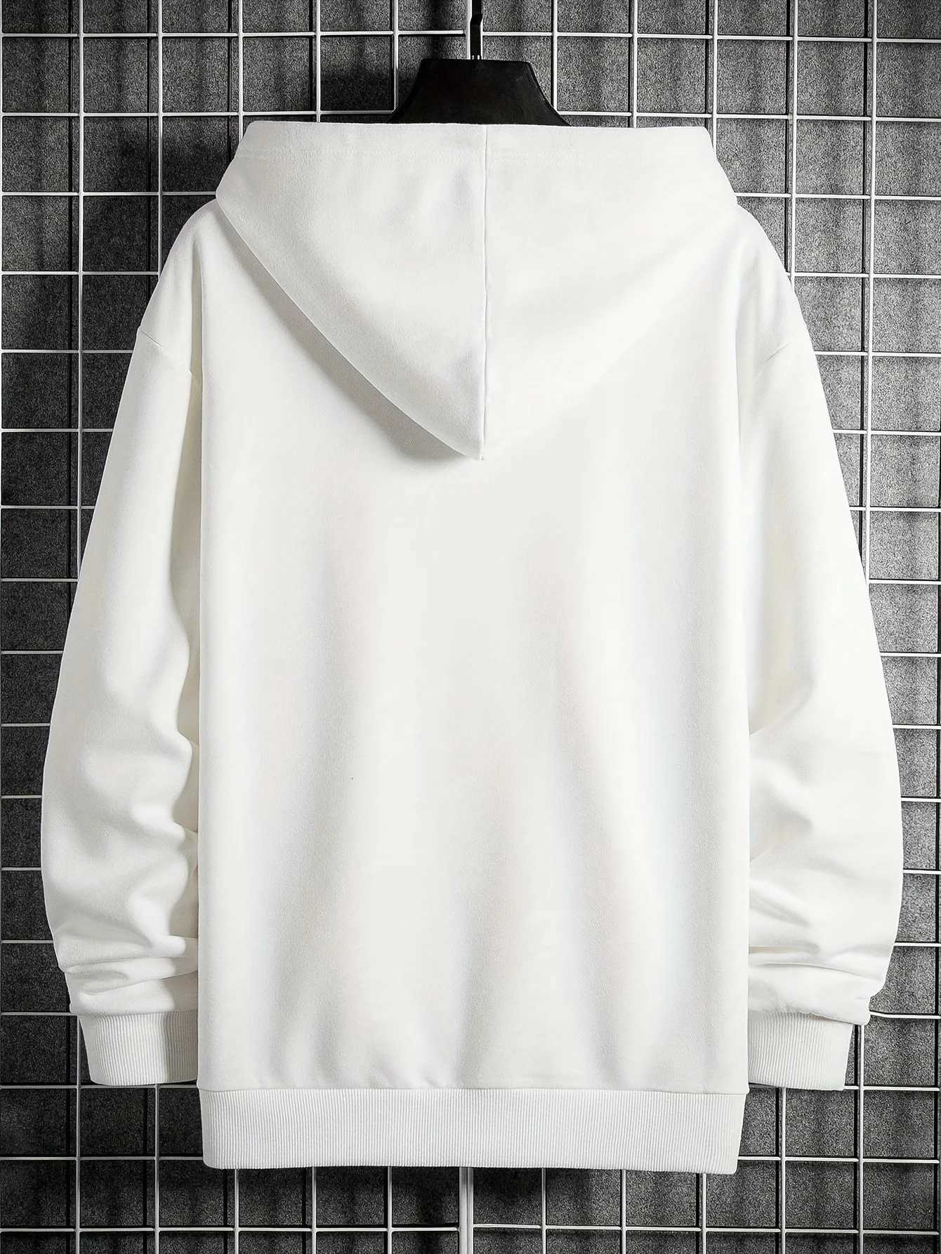 Autumn fashion loose tops print hooded polyester mens sweatshirt simple casual W251027