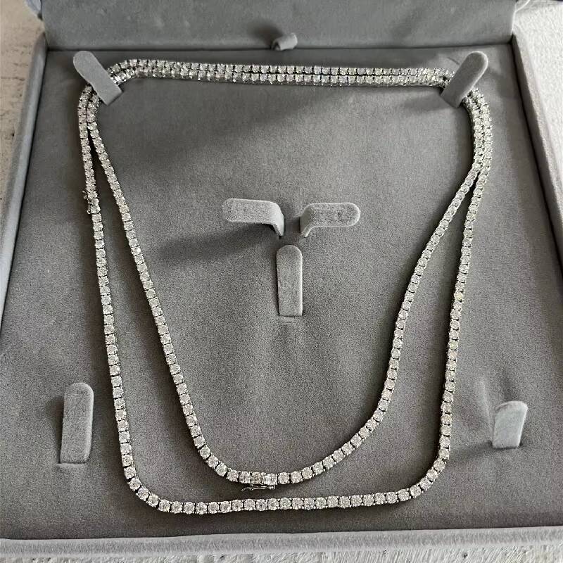 Iced Out 3mm Moissanite Diamond VVS Sterling Silver Tennis Chain Necklace