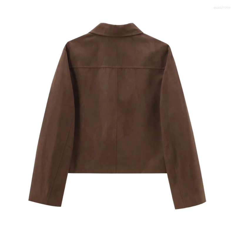 Women's Jackets Autumn European And American Style Versatile Old Money Brown Suede Leather Short Coat