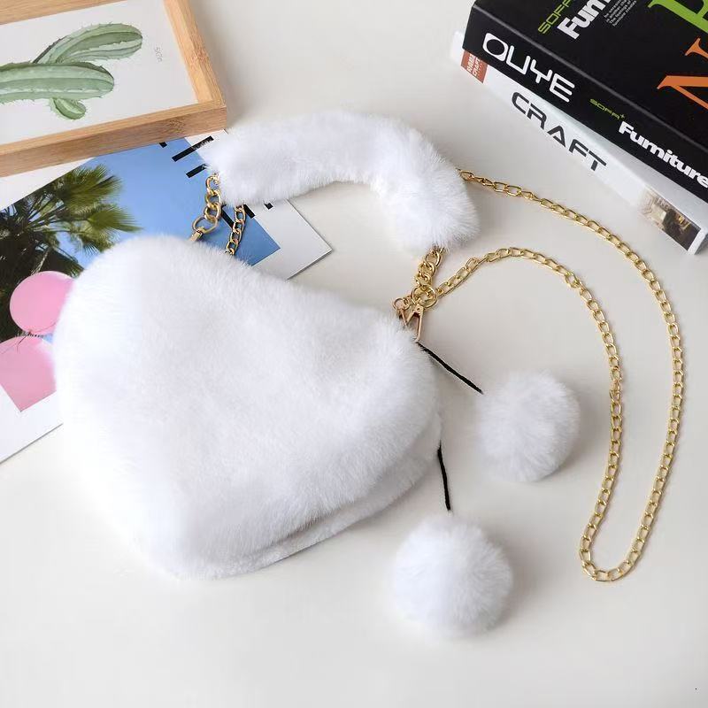 Autumn Winter Handheld Furry Fashion Chain Crossbody Plush Heart Bag Internet Celebrity Fur Trendy Style for Women
