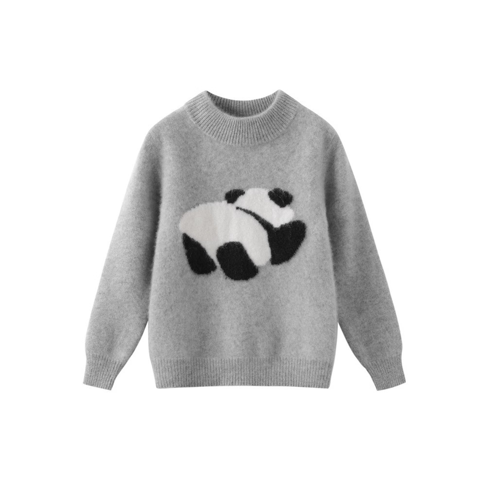 Autumn and Winter New Panda Pattern Children's Pure Wool Sweater, Boys' Sweater, Girls' Fashion Base, Boys' Knitted Sweater