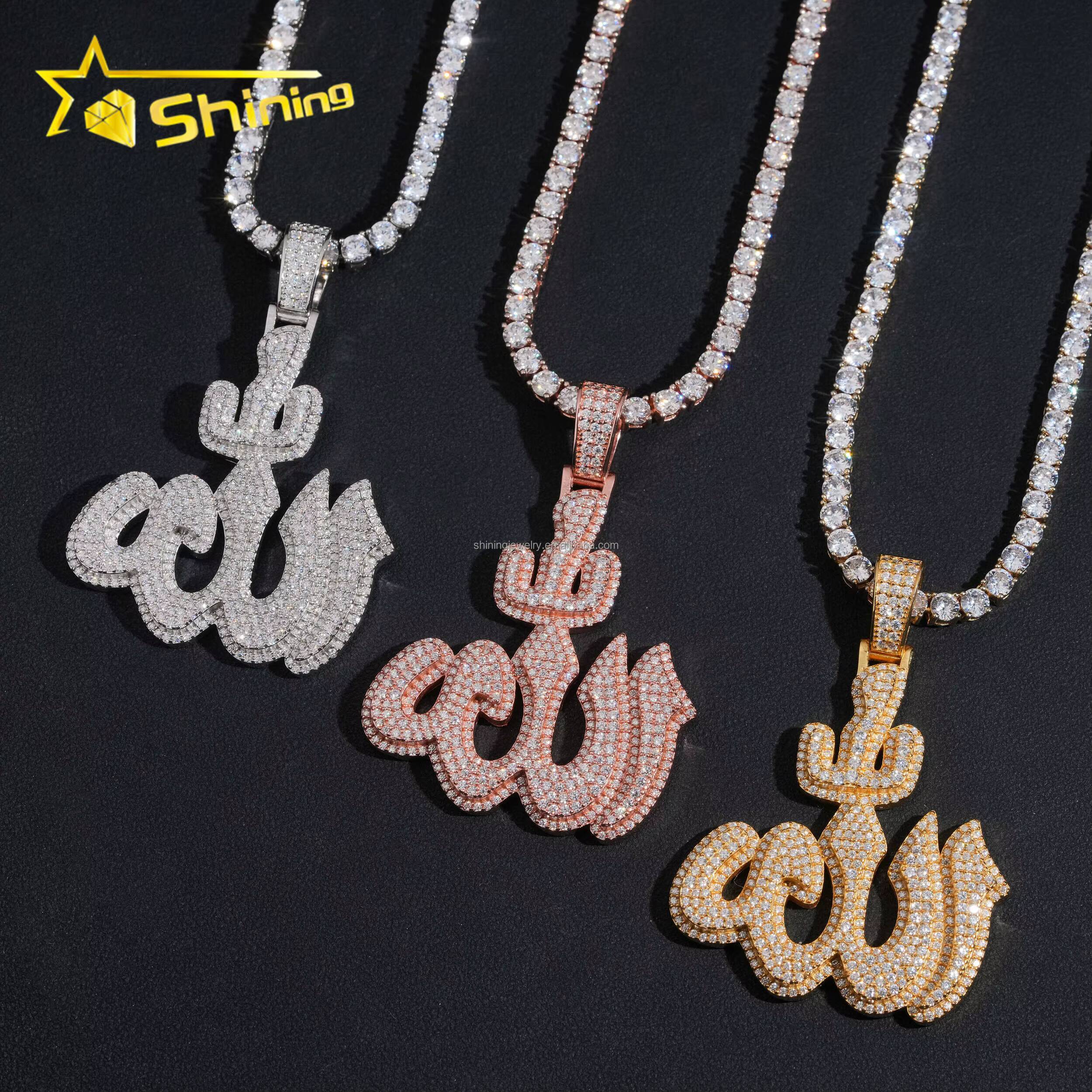 Bulk Stock Drop Shipping Hot Selling Pass Diamond Tester Hip Hop Iced Out Religious VVS1Moissanite S925 Silver Allah Pendant