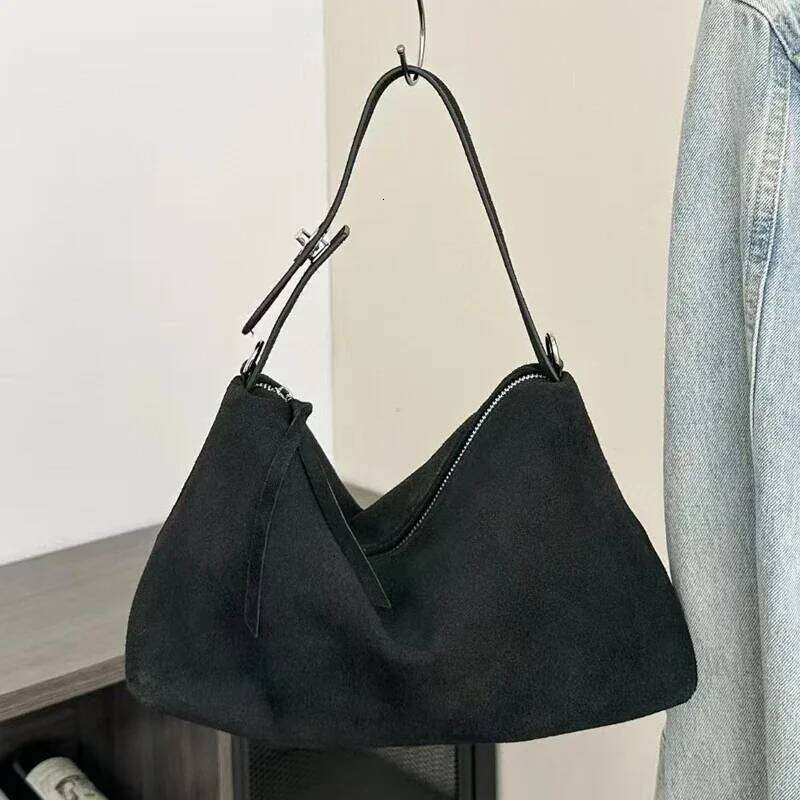 Designer Luxury Women Genuine Bags Lady Simple Grey Brown Boston Tote Soft Matte Suede Cow Leather S Handbag Shoulder Bag