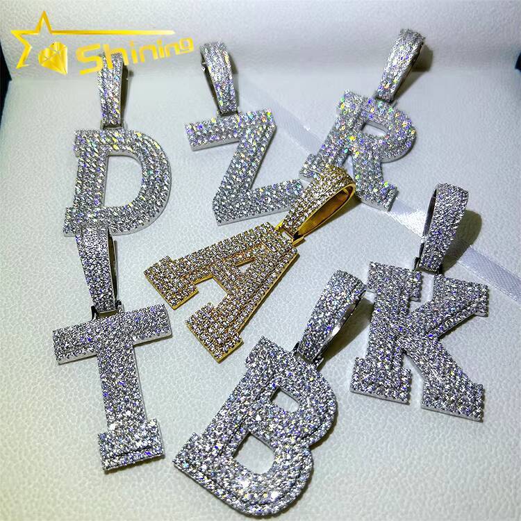 Initial Letter Pendant VVS Moissanite Pendant 925 Silver Gold Plated Iced Out Letter Pendant Hot Sale Hip Hop Jewelry