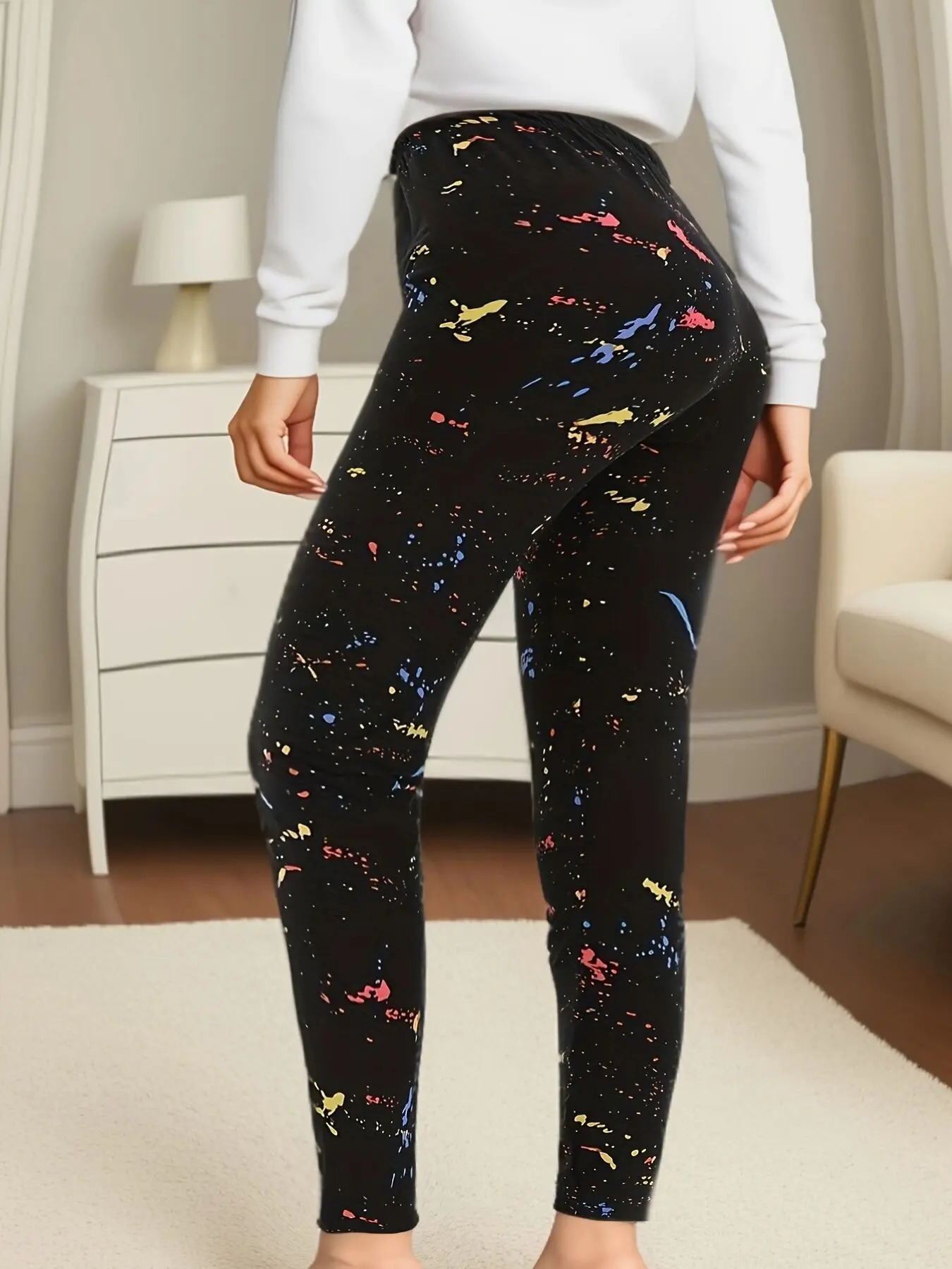 CUHAKCI Black Inkjet Plus Size Sports Tight Womens Leggings High Elasticity Casual Fitness And Ankle Nine Point Pants 251027