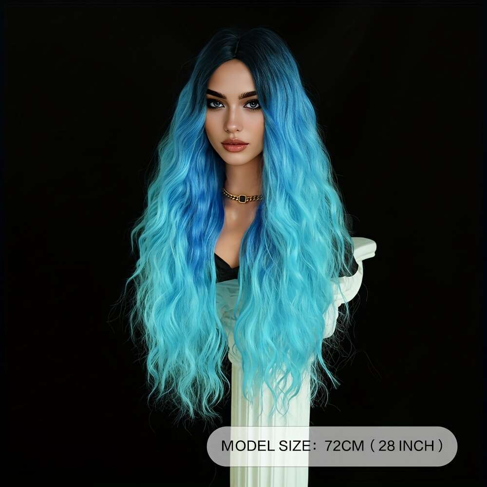 NAMM Women's Long Water Wave Ombre Heat-Resistant Synthetic Hair Roots, Glueless No Glue Needed, Natural Look For Halloween, Cosplay, Everyday -