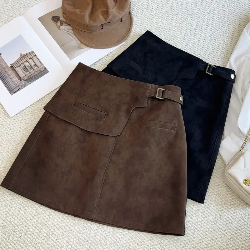 OCEANLOVE Autumn Winter Skirts Woman Solid Aline Korean Fashion Vintage Mini Skirt High Waist Simple Chic Faldas Mujer 251027