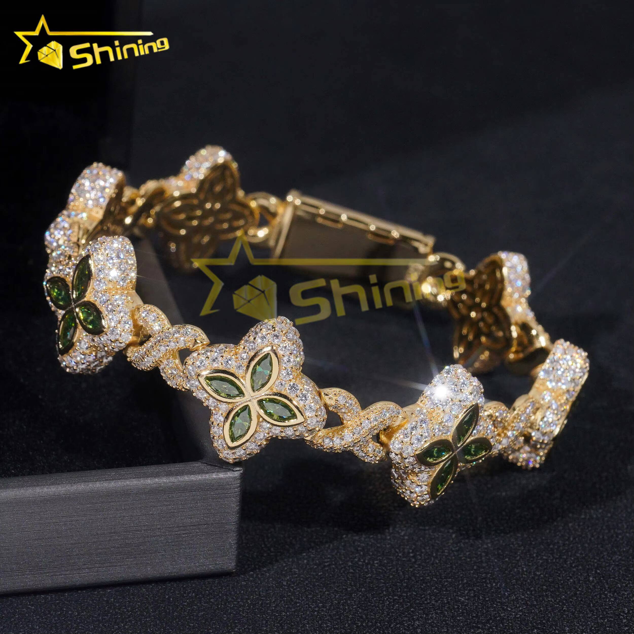Hot Style Fashion Cuban Bracelet Sterling Silver 925 Colorful Moissanite Luxury Cuban Link Chain Hip Hop Jewelry