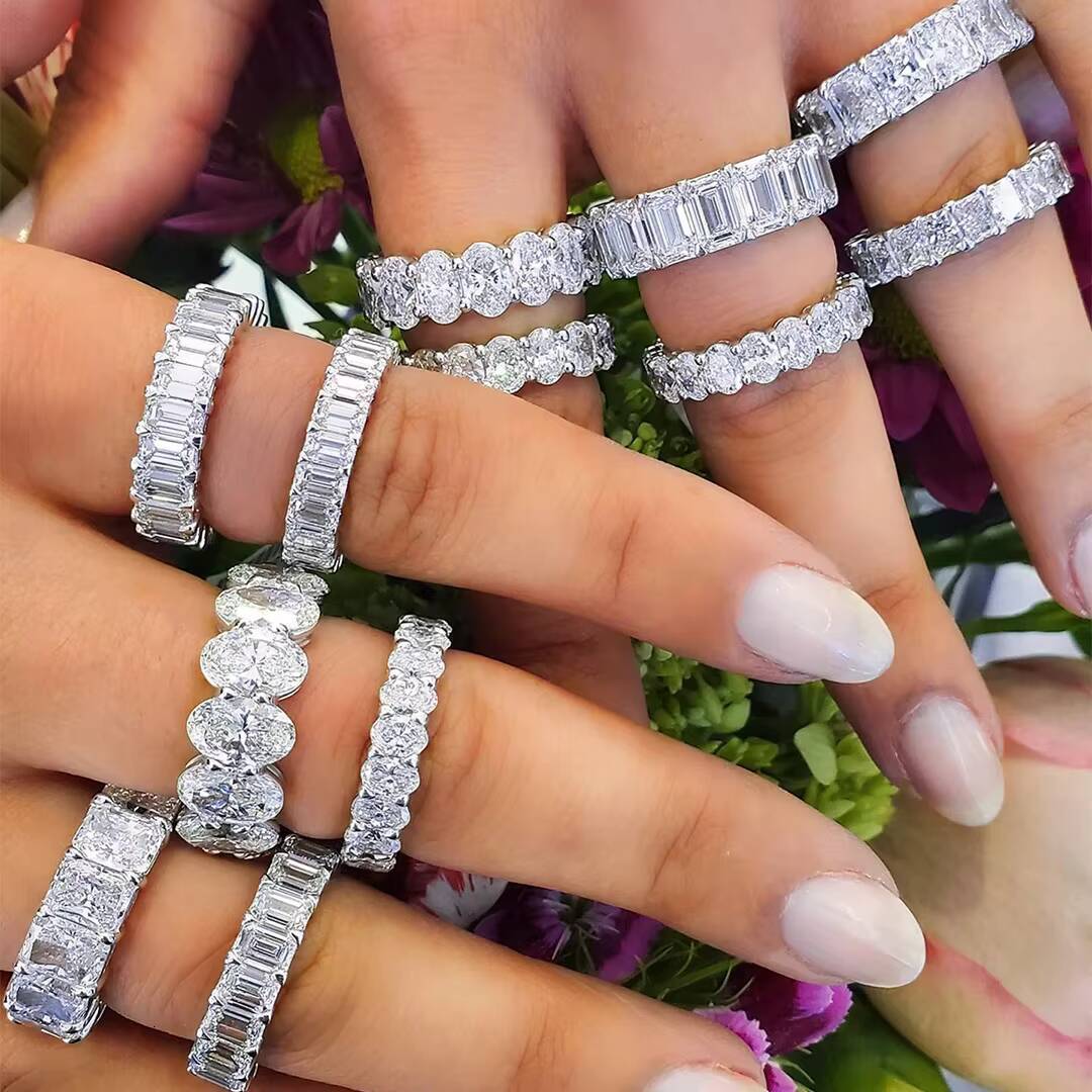 Custom S925 Silver Princess Round Cut VVS2 D Color Eternity Moissanite Diamond Tennis Ring Hip Hop Style with Certificate