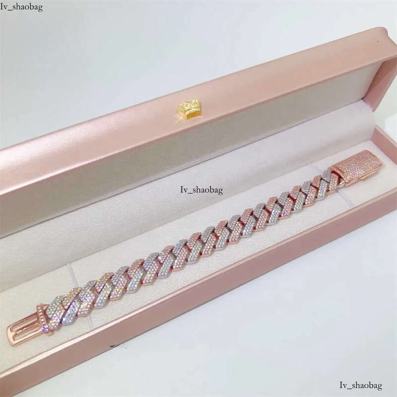 Custom 14mm jewellery two tone rose gold chain moissanite cuban link bracelet aaa