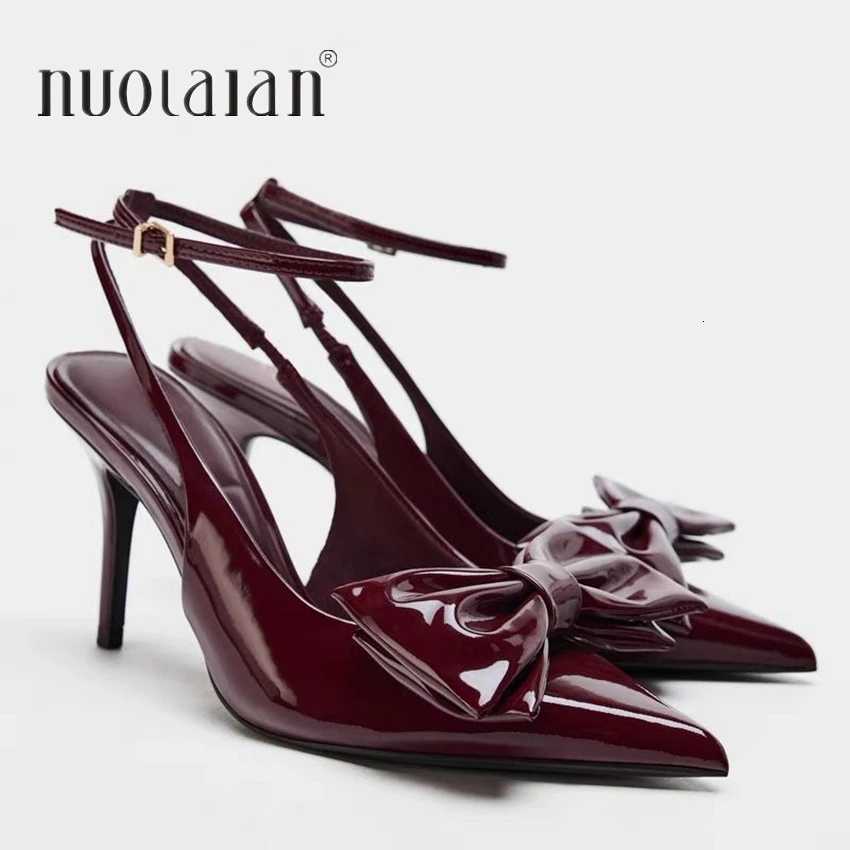 Spring Sexy Butterflyknot Slingbacks Ankle Buckle Strap Woman Pumps Sandals Pointed Toe Thin High Heels Party Prom ShoesXJ251027