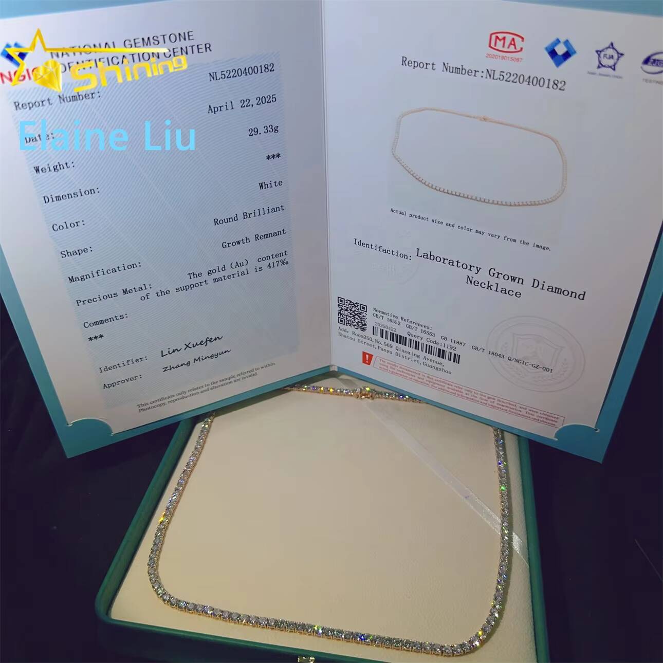 Direct Factory 3MM Custom Luxury 10K Real Solid Gold Hip Hop Lab Grown DiamondHPHT Tennis Chain Necklace