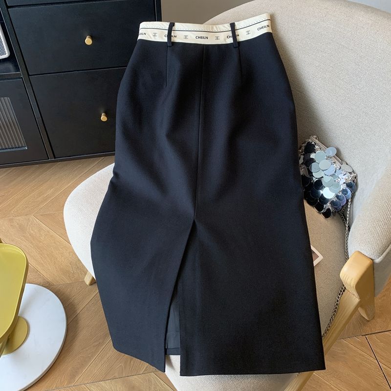 New Blazer Midi Skirt Autumn High-Waisted Letter Design Straight-Cut Pencil Skirt with Slit for Work Plus Size S-3XL