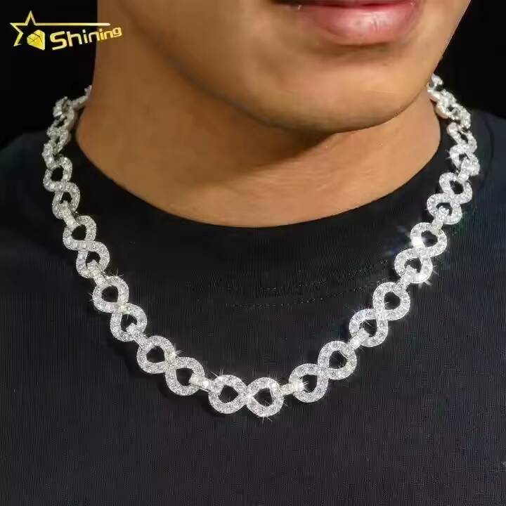 Hip Hop Jewelry Custom Design 10MM 13MM 15MM Infinity Link VVS D Color Moissanite Cuban Link Chain Necklace