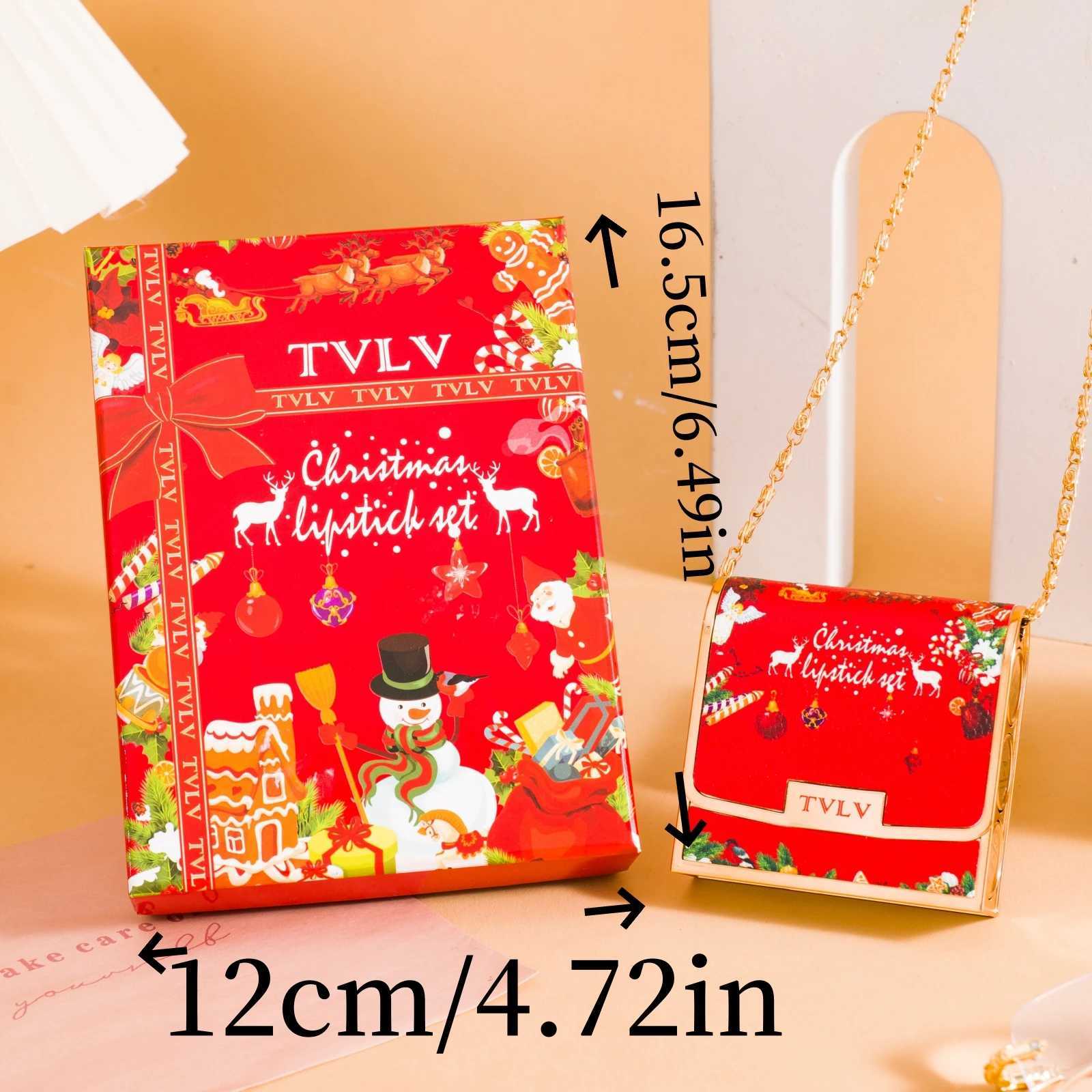 Christmas Matte Lipstick Set Retro Lip Stick Long Lasting Waterproof Smudge Proof Retractable Red Lipstick with Chain Retro Bag W251027