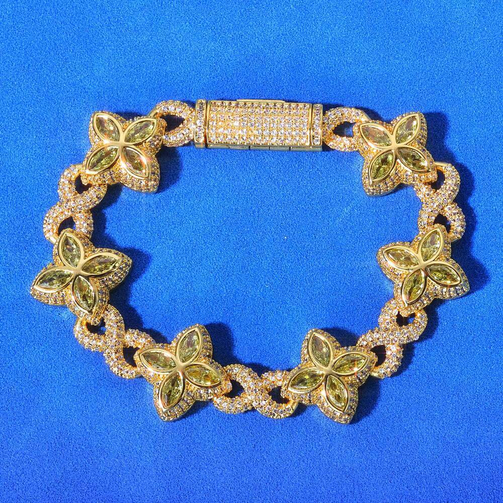 Luxury 925 Silver Bracelet with VVS D Moissanite Unisex Elegant Marquise Flower and Clover Hip Hop Style Colorful Jewelry