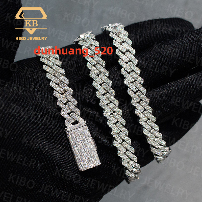 Hip Hop VVS 10mm Cuban Chain Moissanite Necklace 925 Sterling Silver Cuban Link Chain Moissanite