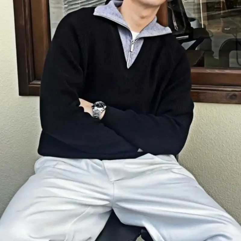 Fashion Luxurious Contrasting Color Halfzip Pullover Sweatshirt for Men Trendy Brand Casual Longsleeved Fake Twopiece Top W251027