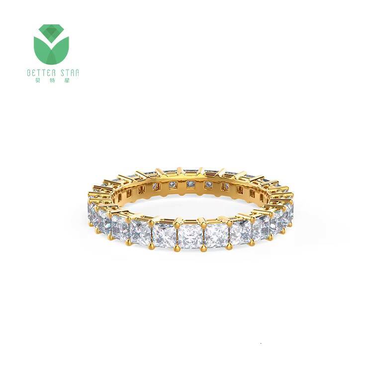 Custom White Gold Rose Yellow Pave Princess Shape Lab Diamond Eternity Ring HPHT Lab Created Full Diamond Rings Wedding Band