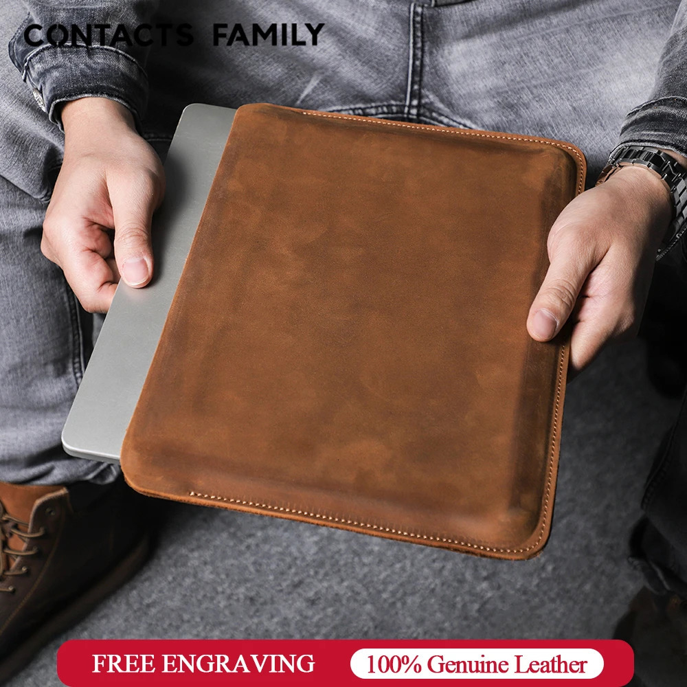 CONTACTS FAMILY Genuine Leather Laptop Sleeve Case For Pro Air 13 14 16 M4 M3 M2 Cover HP DELL XPS 13 Computer Bag Men 251027