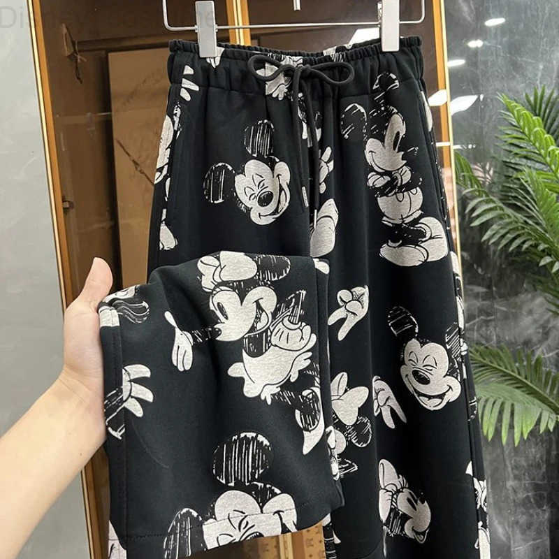 Disney Disneys cute Mickey girls new soft comfortable fashionable and versatile cartoon creative print pattern casual sweatpants H251027