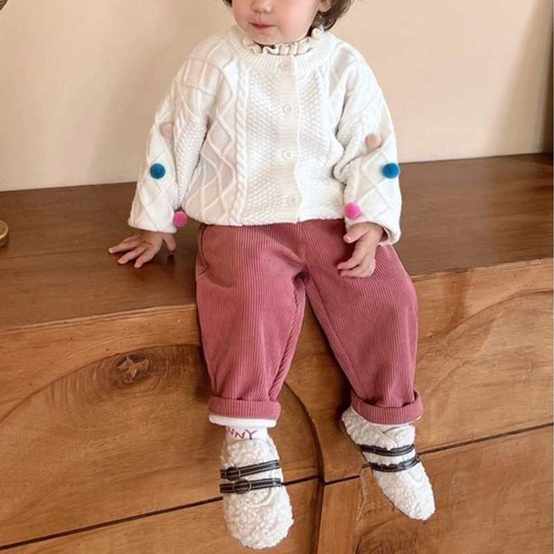 1pcs Boys Girls Winter Velvet Corduroy Kid Pants Little Bear Cartoon Mid Waist Warm Pantalone Baggy Thick Plush Children TrouserT251027