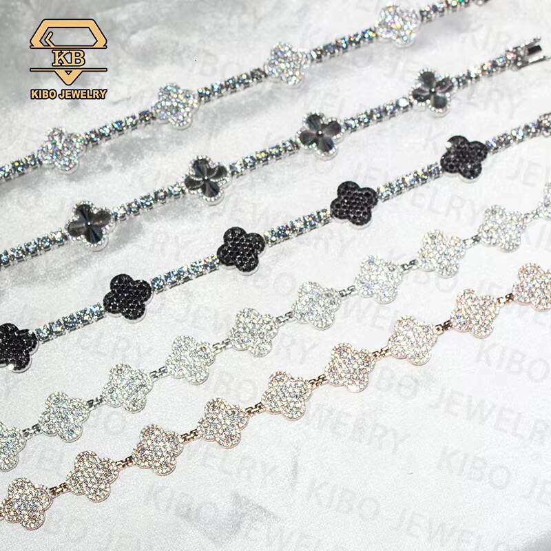 Hip Hop Jewelry Shining Fashion Bracelets Bangles Iced Out 925 Sterling Silver Moissanite Diamond Tennis Clover Bracelet Men