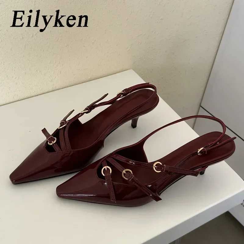 Eilyken Designer Narrow Band Buckle Strap Pumps Women Sexy Pointed Toe Low Thin Heels Wedding Banquet Dress Mule Ladies ShoesXJ251027