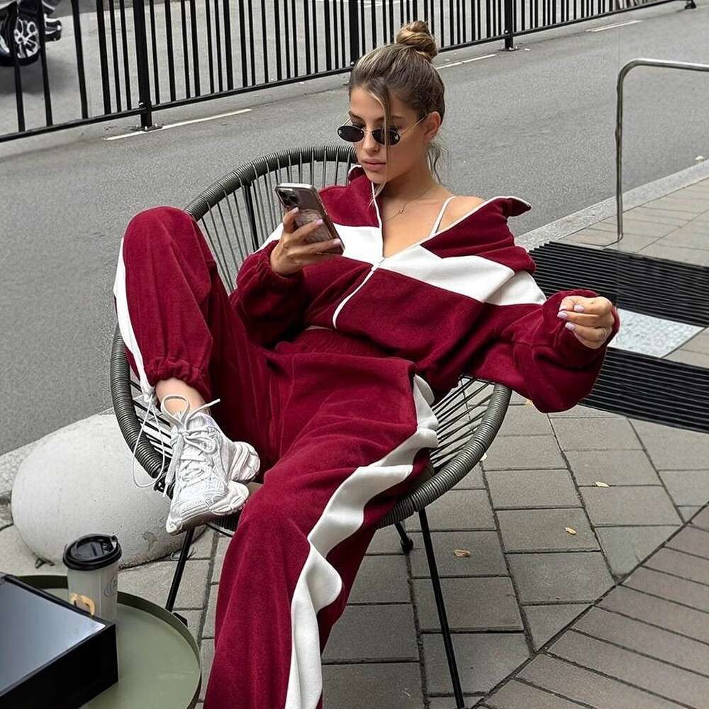 2025 Fashion Casual Sports Suit Zipper Cardigan Long Pants Two-Piece Set for Women