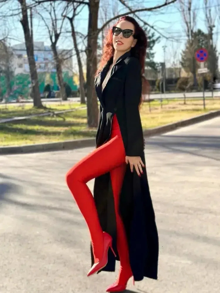 Missuoo Womens Black Extralong Blazer Coat Lapel Vneck Long Sleeves Splitside Elegant Outerwears Fall 251027