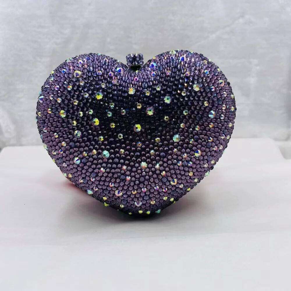 Women Blue Heart Shape Rhinestones Evening Clutch Bags Elegant Small With Crystals New Ladies Day Clutches Purse