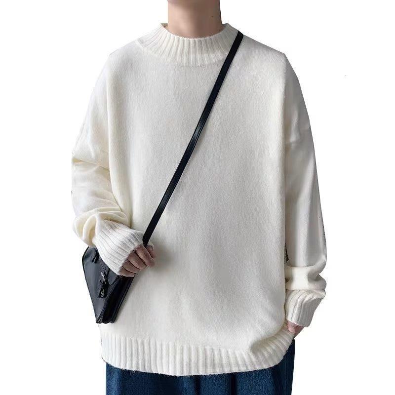 Autumn Winter Crew Neck Sweater Men Japanese Style Simple Solid Color Loose Versatile Warm Designer Sweater Pullover Lazy Style Couple Jacket