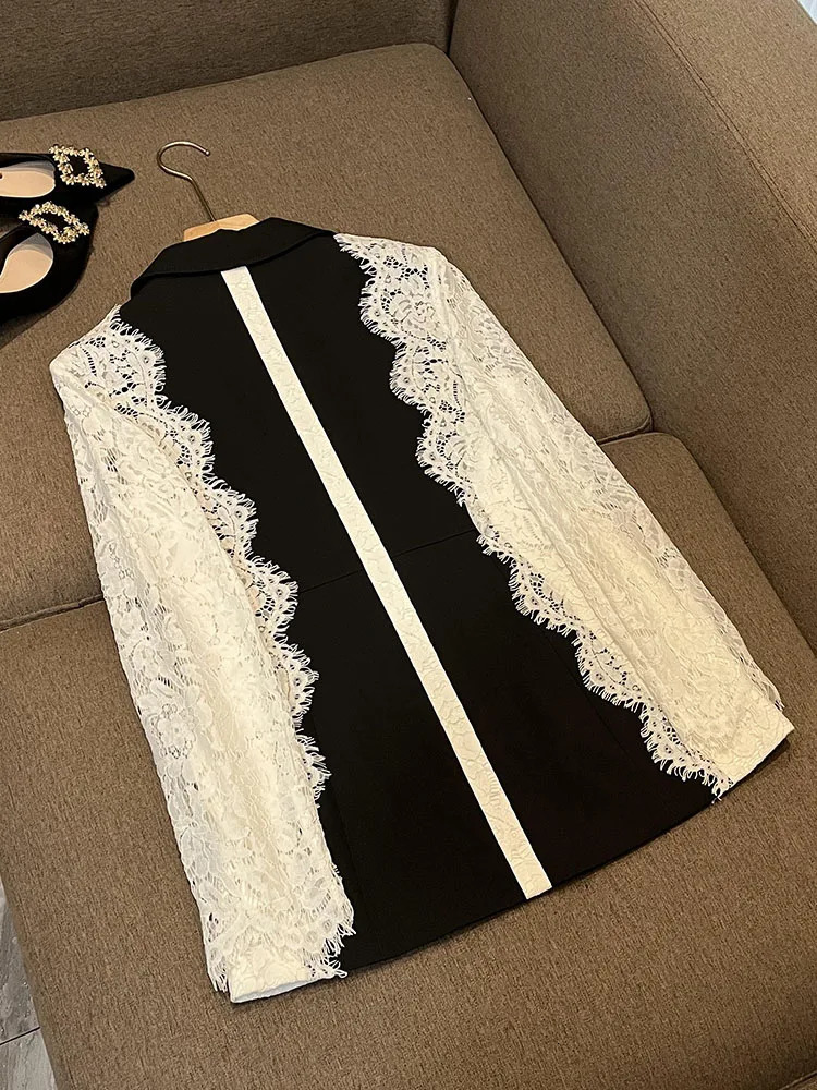 HIGH STREET est Fashion ner Jacket Womens Stylish Color Block Lace Patchwork Blazer 251027