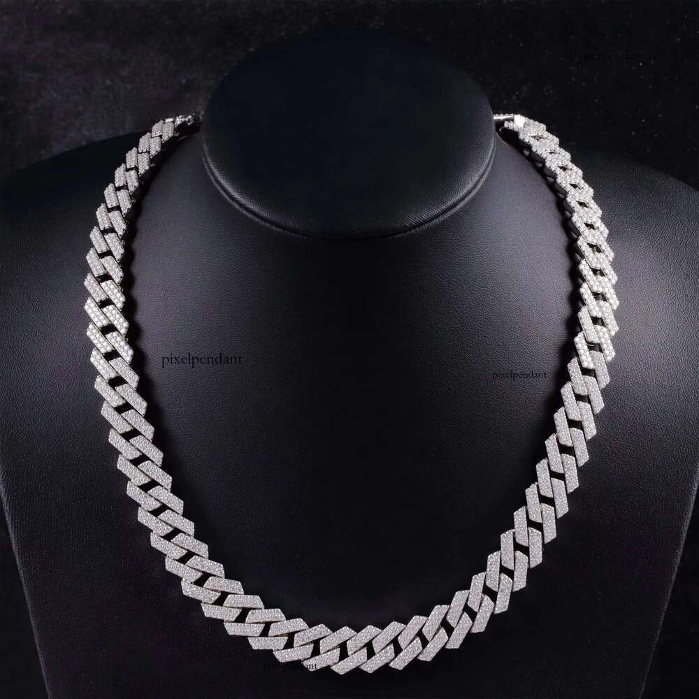 Hip Hop Jewelry 2rows 14mm VVS Dia Cuban Link Chain Sier Moissanite Necklace