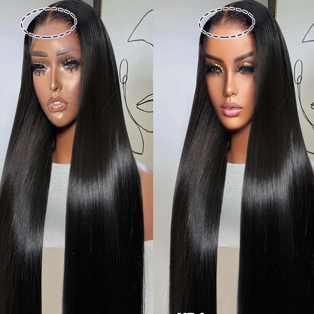 13X4 Lace Front 30 Inch 180 Density Straight Hairline Hairline-To-Hairline Glueless No Adhesive Wig With Free Synthetic Glue - Dark Brown/Black Tones,