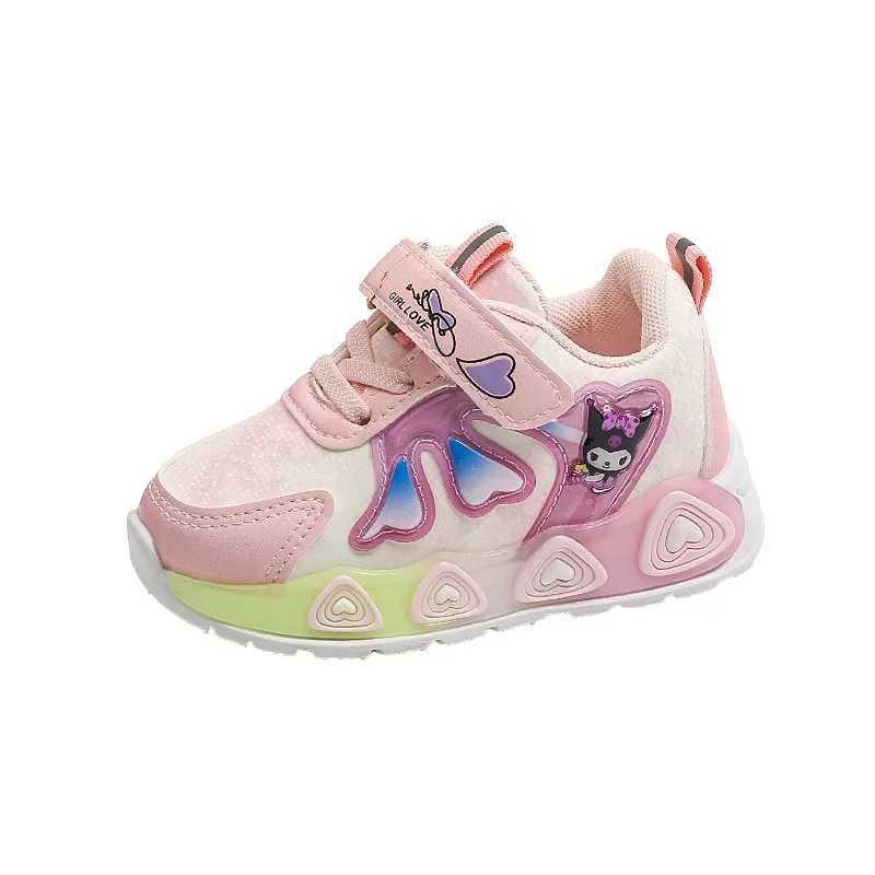 Childrens Sports Shoes Led Lights Sneaker Cartoon PU Leather Girls Pink Childrens Running Pink Shoes Size 2130 S251027