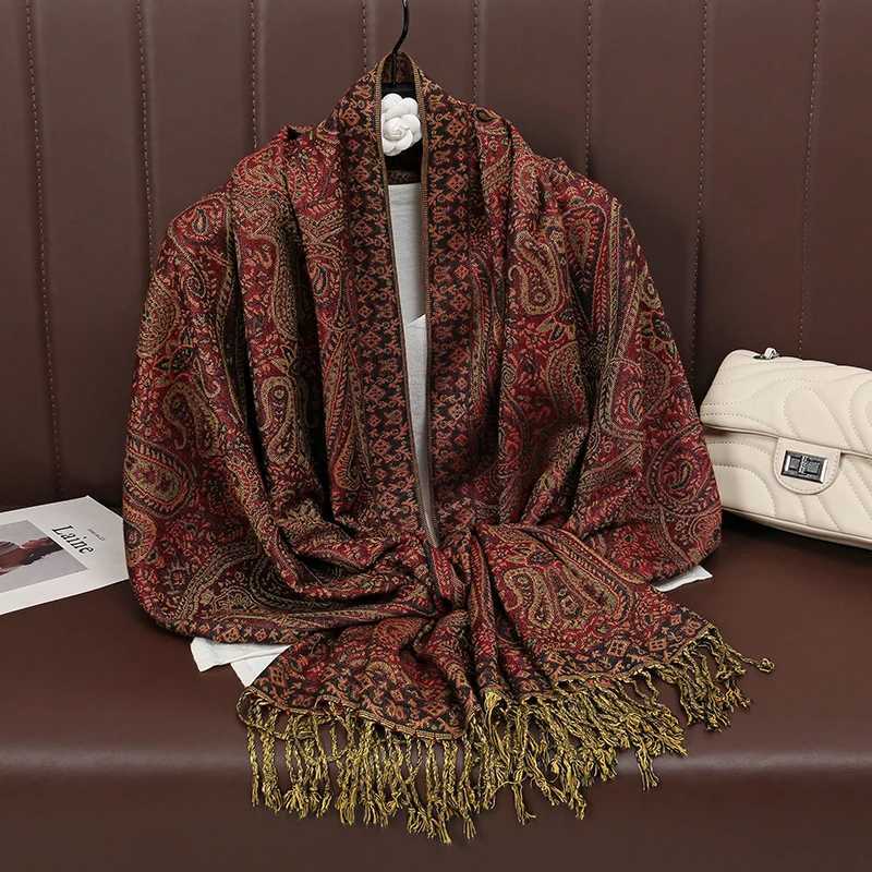 T792 Luxury Fashion Bohian Paisy Designer Thick Ethnic Sty Jacquard Scarf Wen Muslim Hijab Tassel Shawl Wrap PashminaW251027