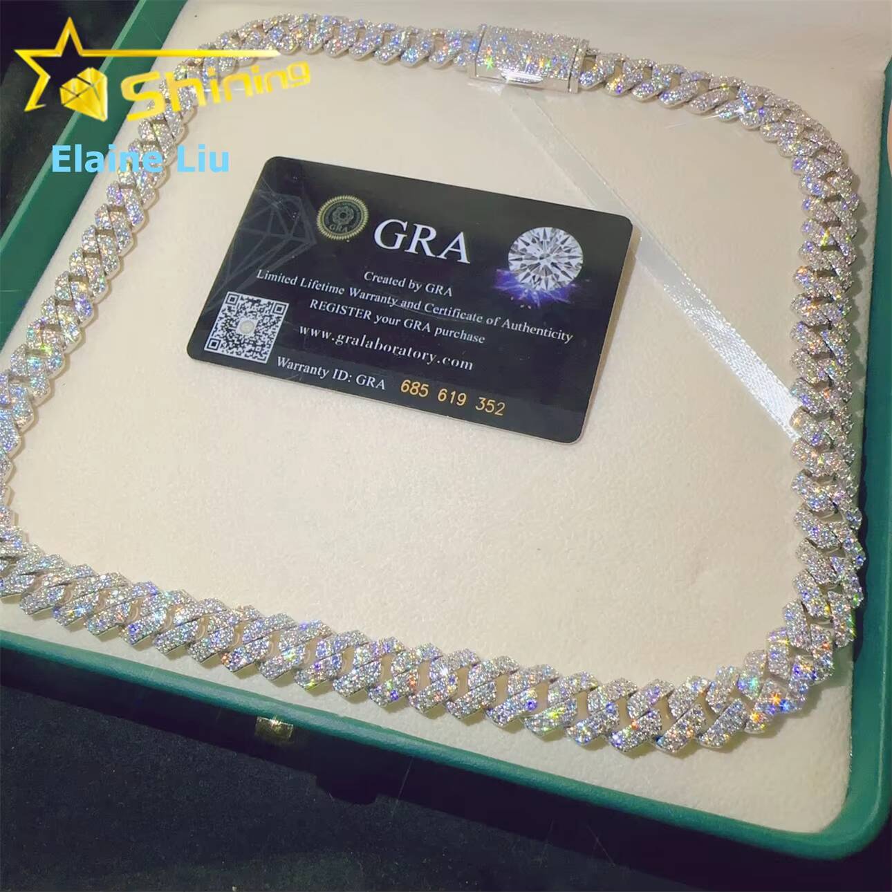 12MM Hip Hop Fine Jewelry Sterling Silver 925 Iced Out Custom VVS Moissanite Diamond Necklace Miami Cuban Link Chain