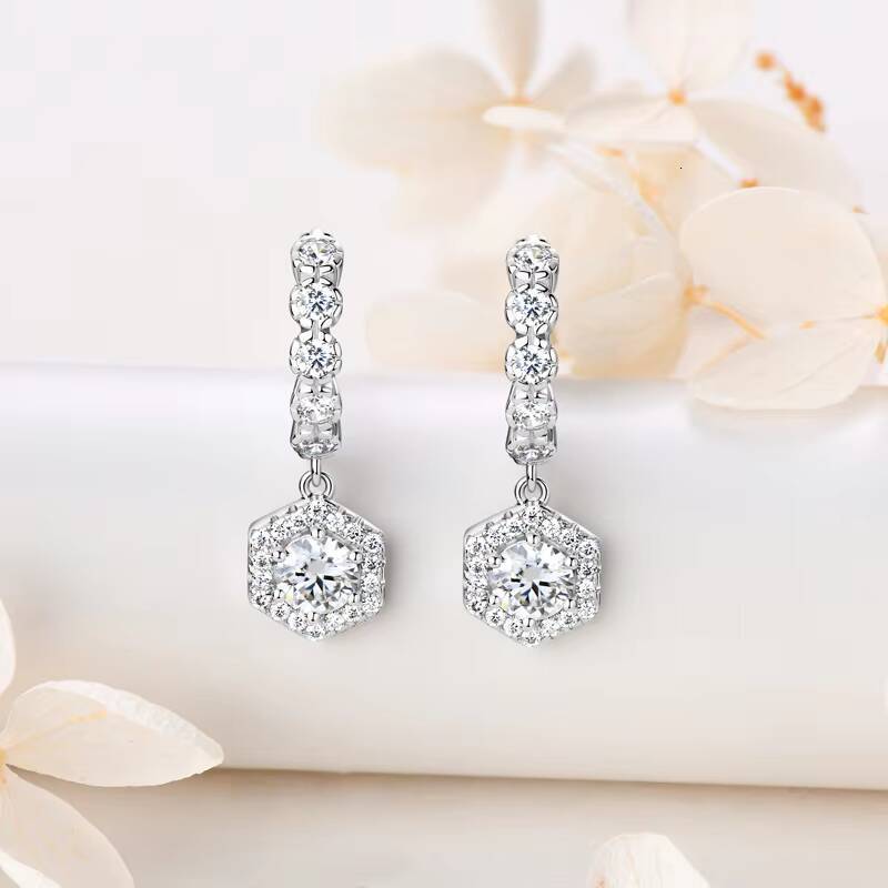 Luxury High Quality Jewelry 925 Sterling Silver Round Cut Stone 5mm D Color VVS1 Moissanite Ladies Earrings for Women