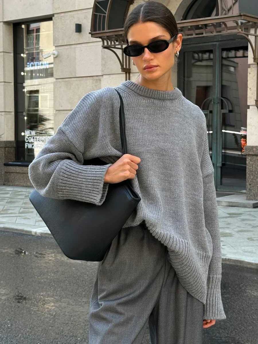 Winter Womens Oversize Sweater Burgundy Oneck Vintage Pullover Women Jumper Basic Gray Female Warm Knitted Sweaters for WomenT251027